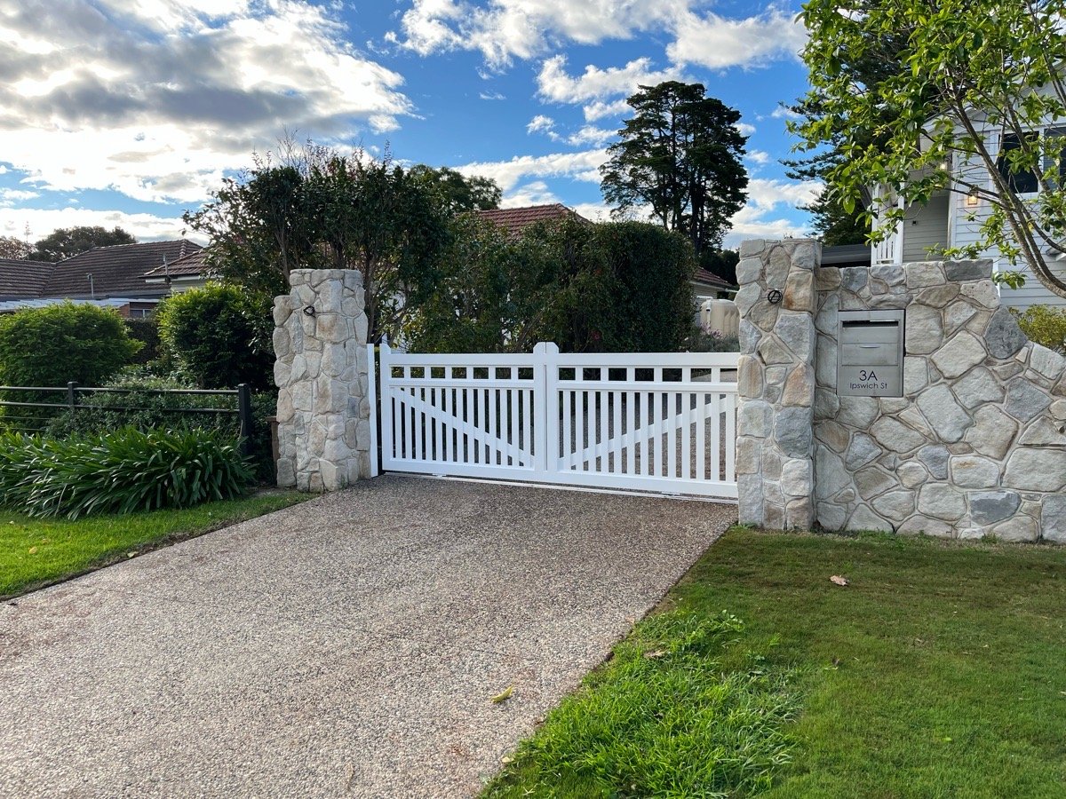 after White Powder-coated Aluminium Swing Gate – Double Swing + Motor, East Toowoomba