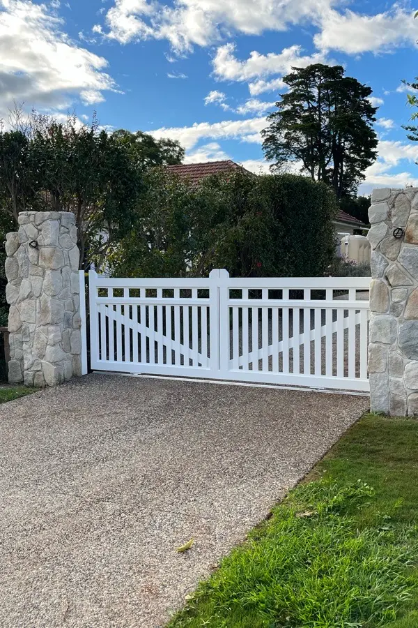 after White Powder-coated Aluminium Swing Gate – Double Swing + Motor, East Toowoomba