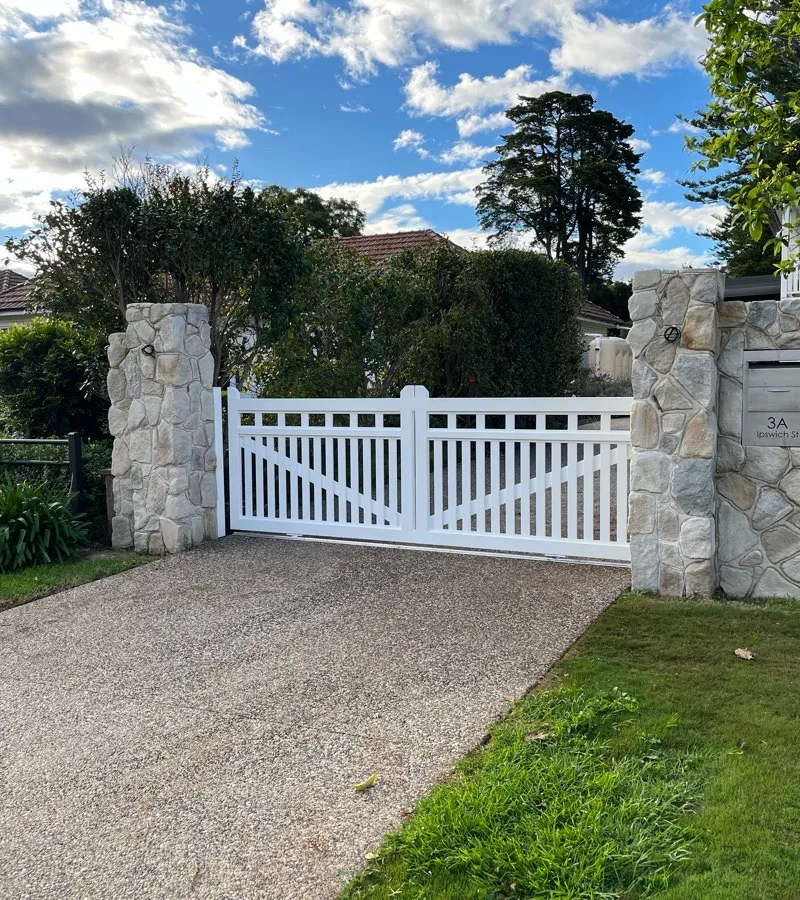 after White Powder-coated Aluminium Swing Gate – Double Swing + Motor, East Toowoomba