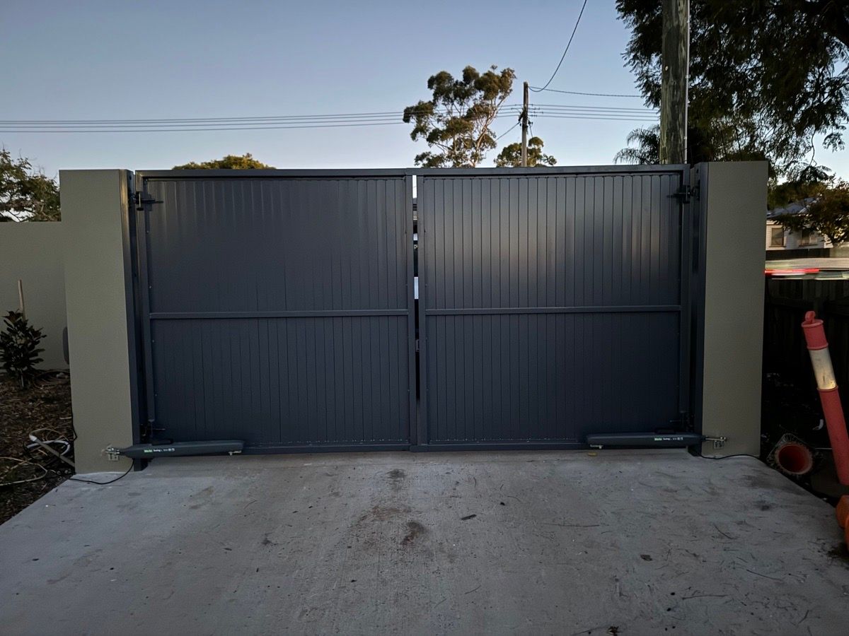 after Mixed Powder-coated Aluminium Swing Gate – 2 x Double Swing + PA Gate, Newtown