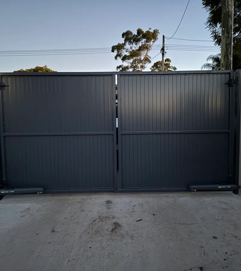 after Mixed Powder-coated Aluminium Swing Gate – 2 x Double Swing + PA Gate, Newtown