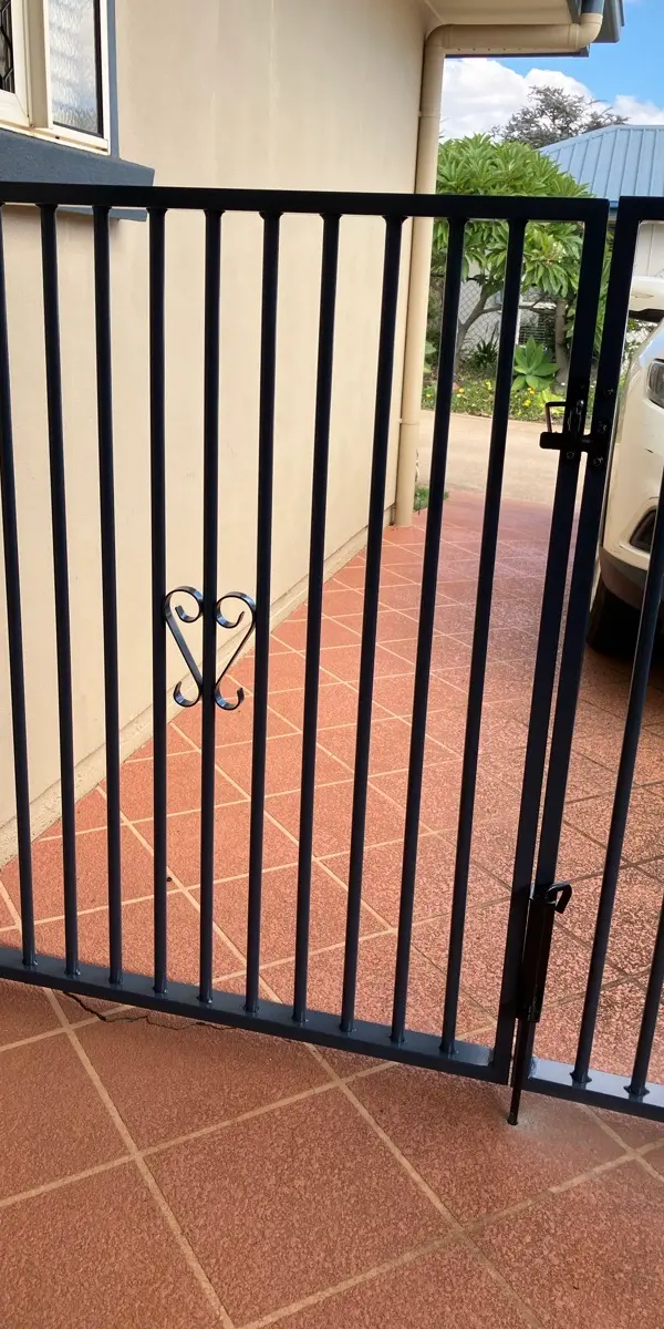 after Dark Blue Powder-coated Steel Swing Gate – Manual Gates, Kearneys Spring
