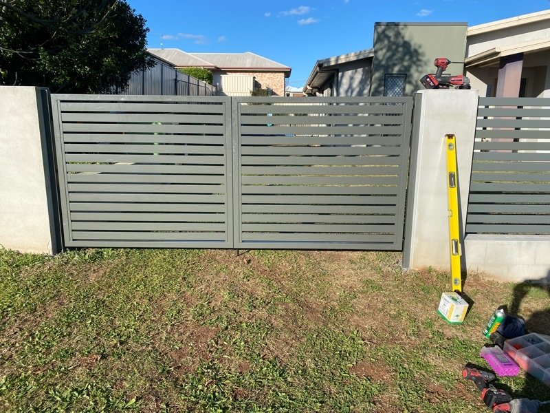 after Woodland Grey Powder-coated Aluminium Swing Gate – Slate Swing Gate DBL, Glenvale