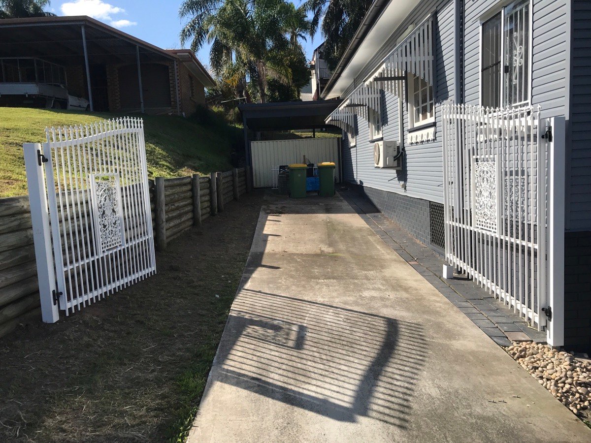 after Satin White Powder-coated Aluminium Swing Gate – Service Job #116352 - Gates, Sadliers Crossing