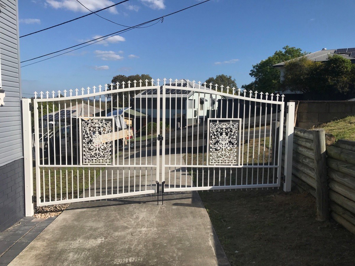after Satin White Powder-coated Aluminium Swing Gate – Service Job #116352 - Gates, Sadliers Crossing