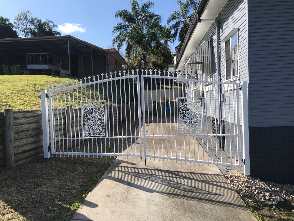 after Satin White Powder-coated Aluminium Swing Gate – Service Job #116352 - Gates, Sadliers Crossing