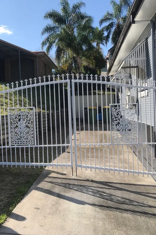 after Satin White Powder-coated Aluminium Swing Gate – Service Job #116352 - Gates, Sadliers Crossing