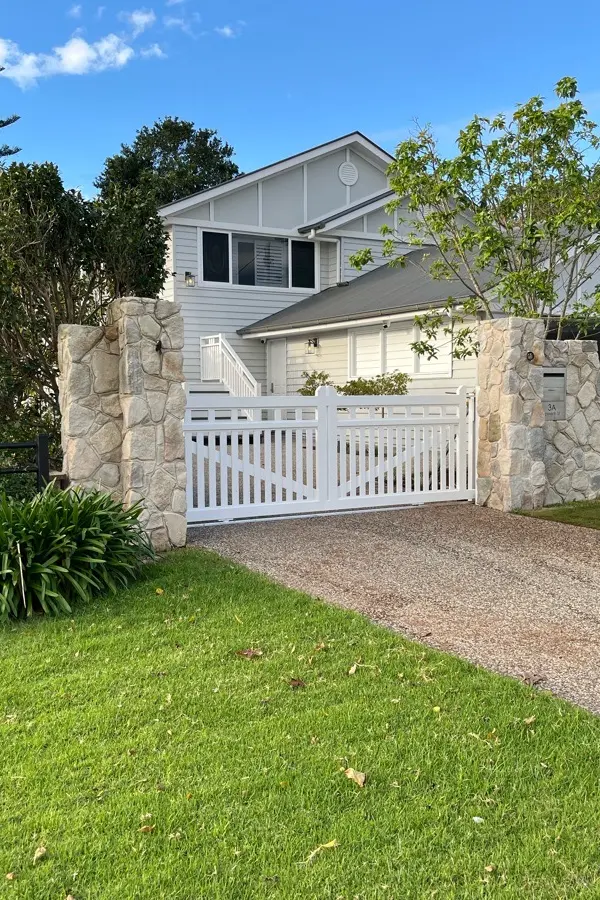 after White Powder-coated Aluminium Swing Gate – Double Swing + Motor, East Toowoomba