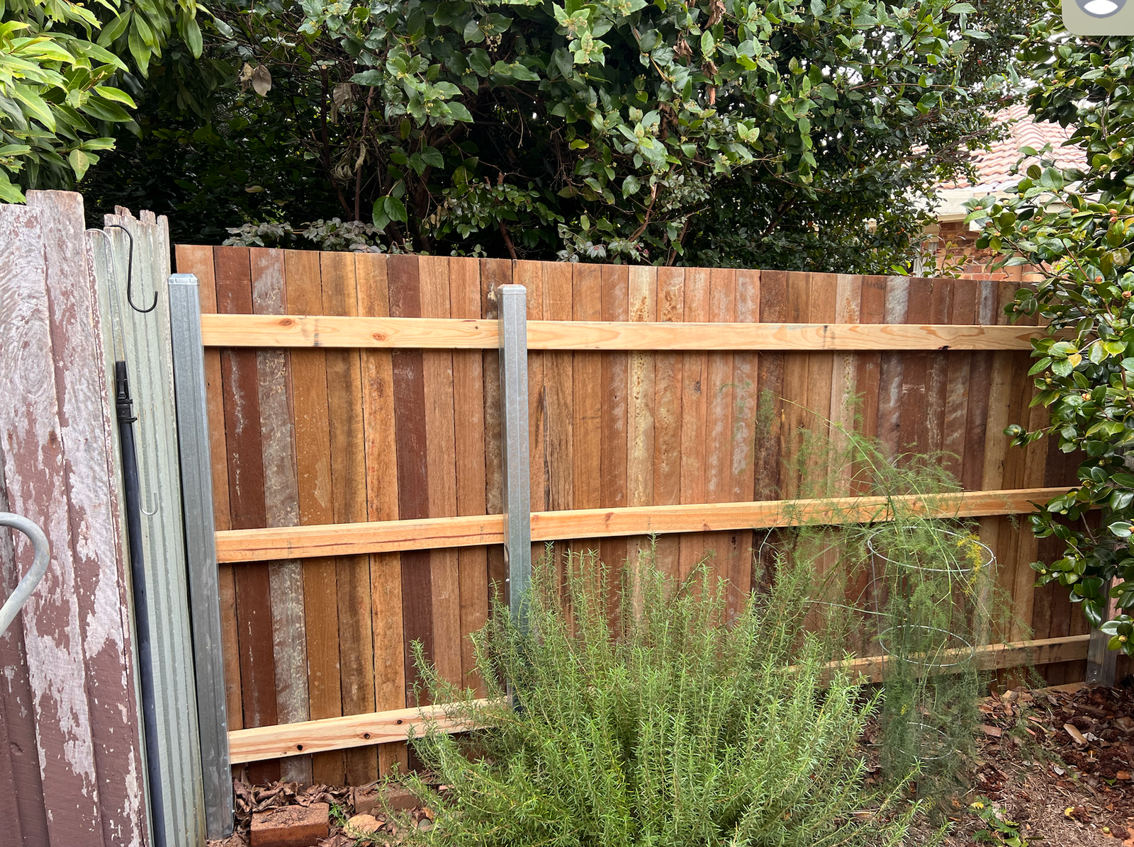 after Wood-look Timber + Galvanised Steel Posts Custom Door – Side Fencing, Rangeville