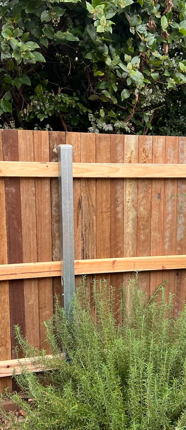 after Wood-look Timber + Galvanised Steel Posts Custom Door – Side Fencing, Rangeville