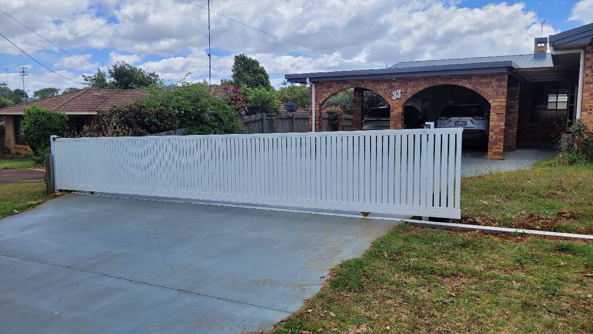 after Powder Coated White Powder-coated Aluminium Sliding Gate – Slide Gate + Motor, Wilsonton