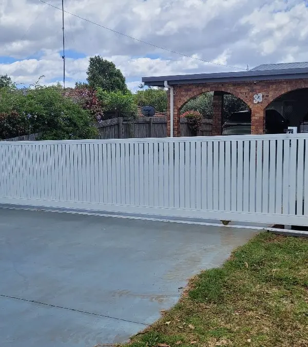 after Powder Coated White Powder-coated Aluminium Sliding Gate – Slide Gate + Motor, Wilsonton