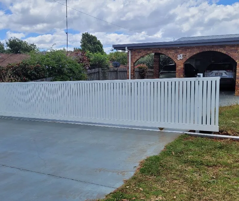 after Powder Coated White Powder-coated Aluminium Sliding Gate – Slide Gate + Motor, Wilsonton