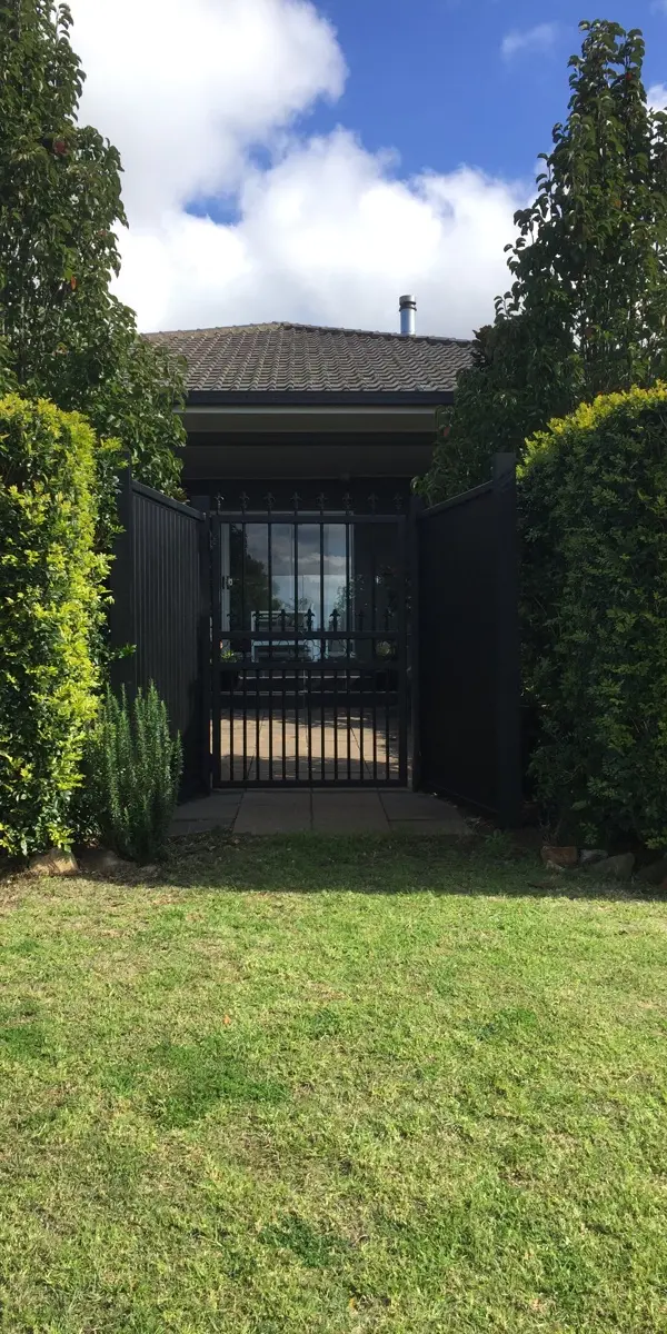 after Black Powder-coated Aluminium Swing Gate – PA Gate + Infill Panels, Prince Henry Heights