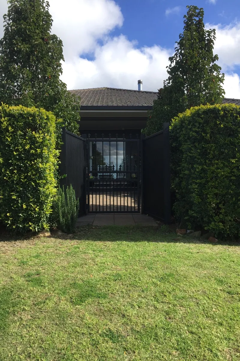 after Black Powder-coated Aluminium Swing Gate – PA Gate + Infill Panels, Prince Henry Heights