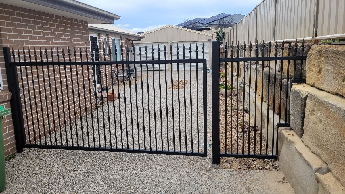 after Black Powder-coated Steel Swing Gate – Swing + PA Gate, Westbrook