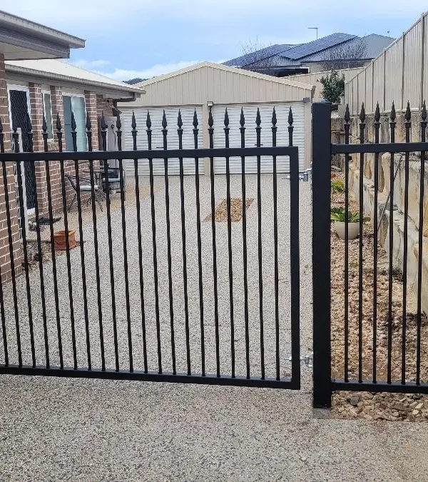 after Black Powder-coated Steel Swing Gate – Swing + PA Gate, Westbrook