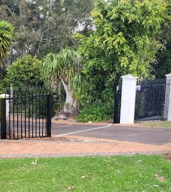after Black Powder-coated Steel Swing Gate – Gate + Fencing, Middle Ridge