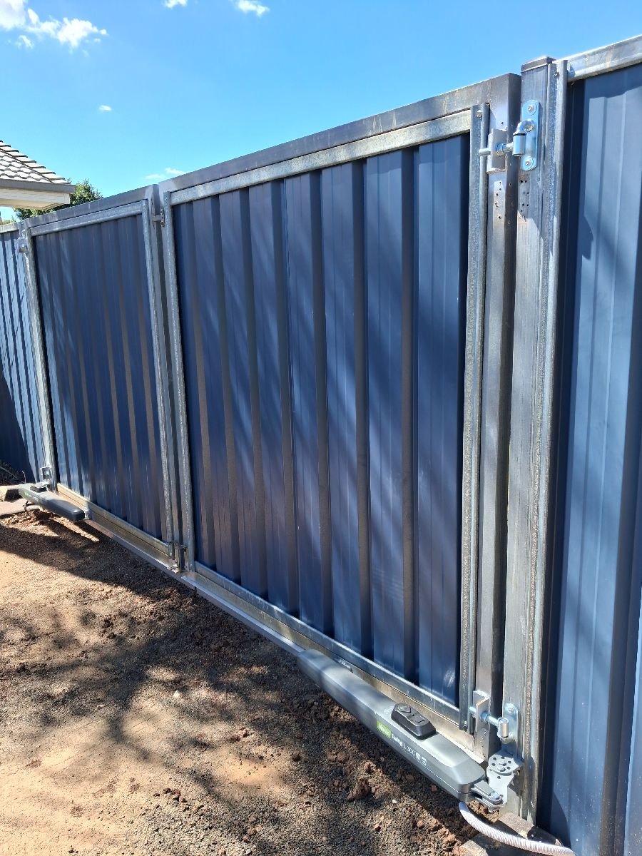 after Dark Blue + Galvanised Colorbond Steel + Galvanised Frame Swing Gate – Fix gate + Auto, Westbrook