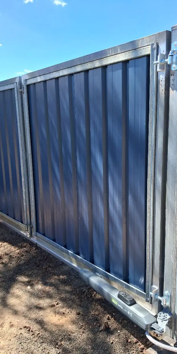 after Dark Blue + Galvanised Colorbond Steel + Galvanised Frame Swing Gate – Fix gate + Auto, Westbrook