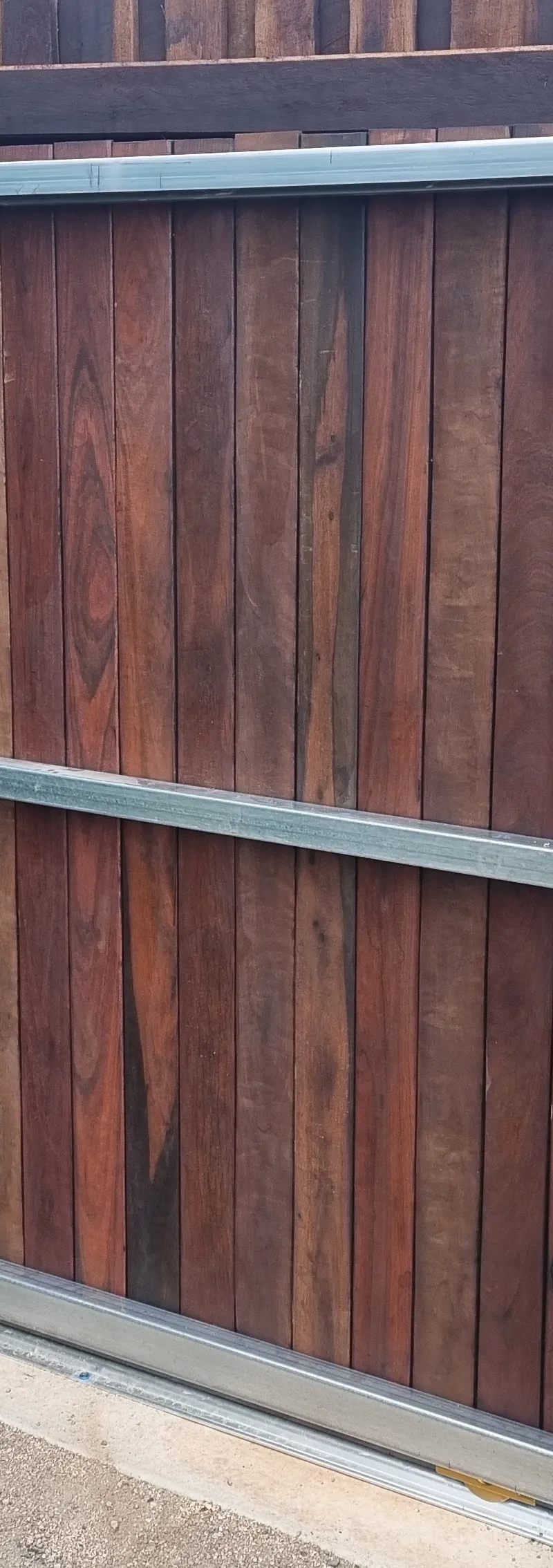 after Galvanised + Wood-look Galvanised Frame + Timber Palings Sliding Gate – Gate, Highfields