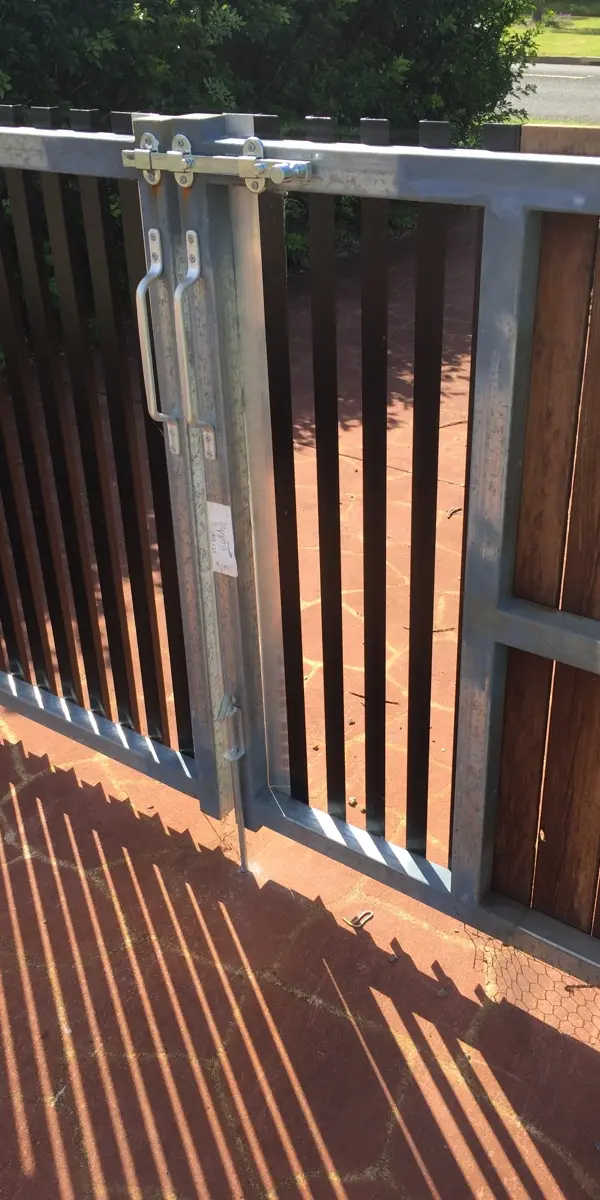 after Galvanised + Wood-look Colorbond + Galvanised Frame Sliding Gate – Gate, Highfields