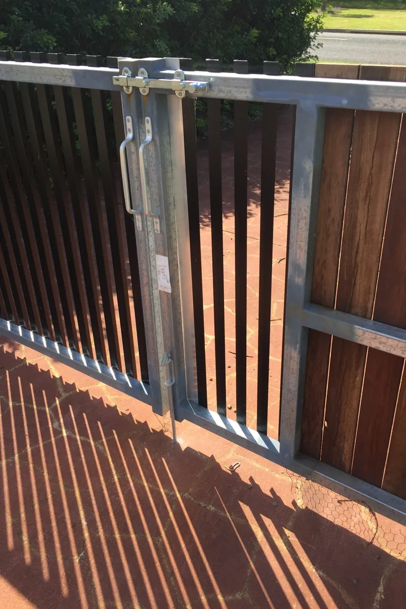 after Galvanised + Wood-look Colorbond + Galvanised Frame Sliding Gate – Gate, Highfields