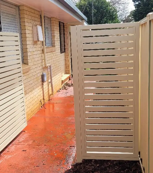 after Cream Powder-coated Aluminium Swing Gate – Gate + Infill, Rangeville