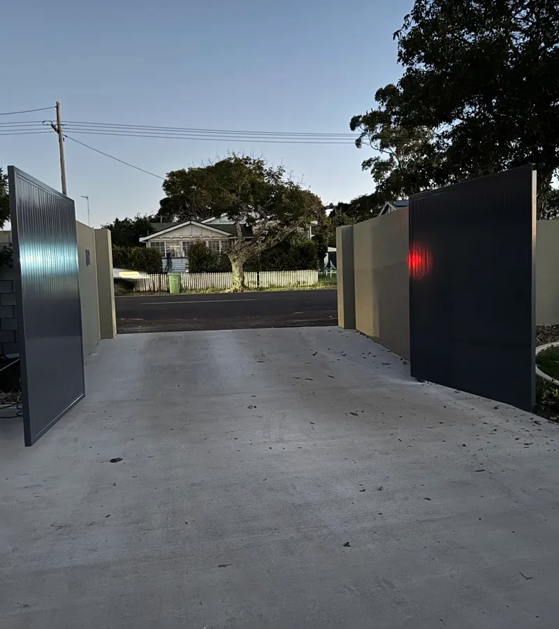 after Mixed Powder-coated Aluminium Swing Gate – 2 x Double Swing + PA Gate, Newtown