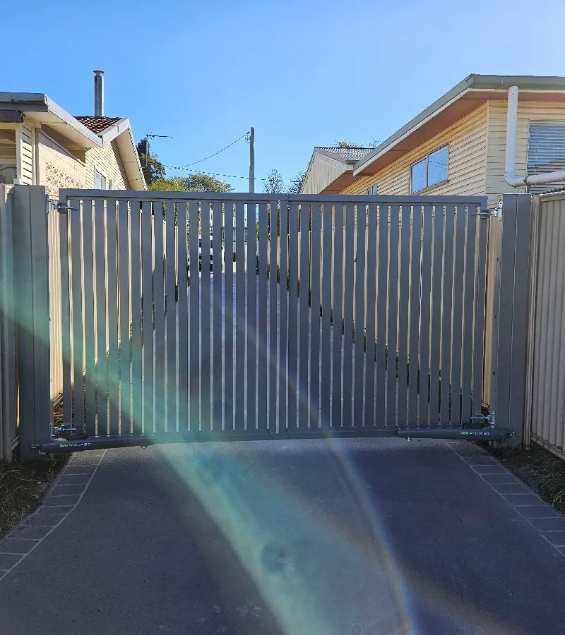 after Cream Powder-coated Aluminium Swing Gate – Service Job - Gate + Motor, Centenary Heights