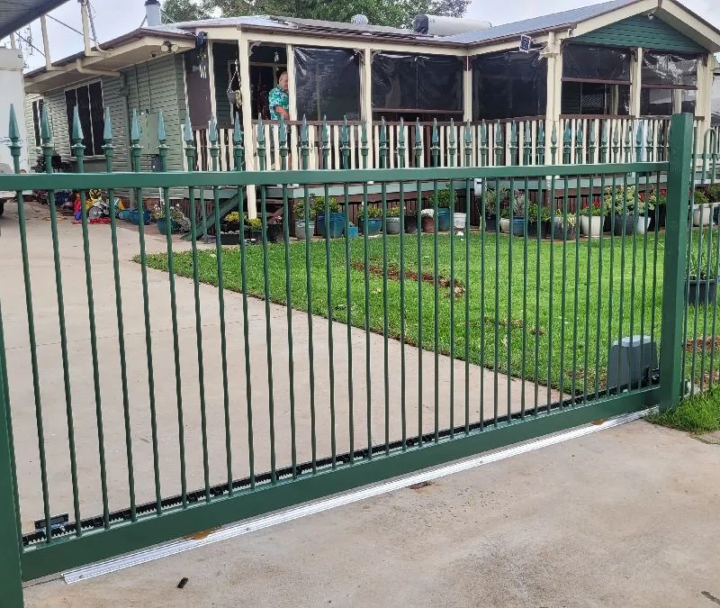 after Cottage Green Powder-coated Steel Sliding Gate – Slide Gate + Motor, Newtown