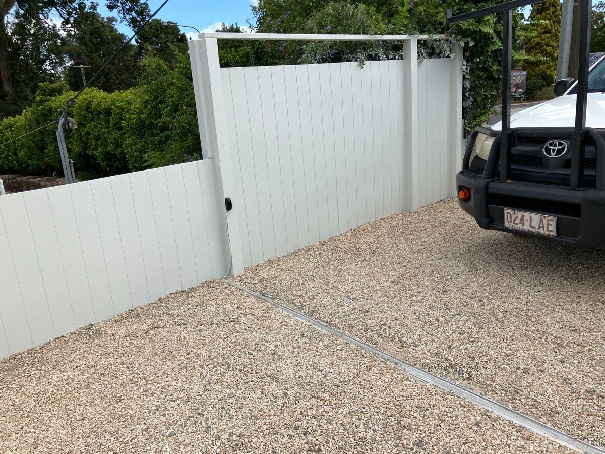 after White Powder-coated Aluminium Sliding Gate – Sliding Gate Motor, East Toowoomba