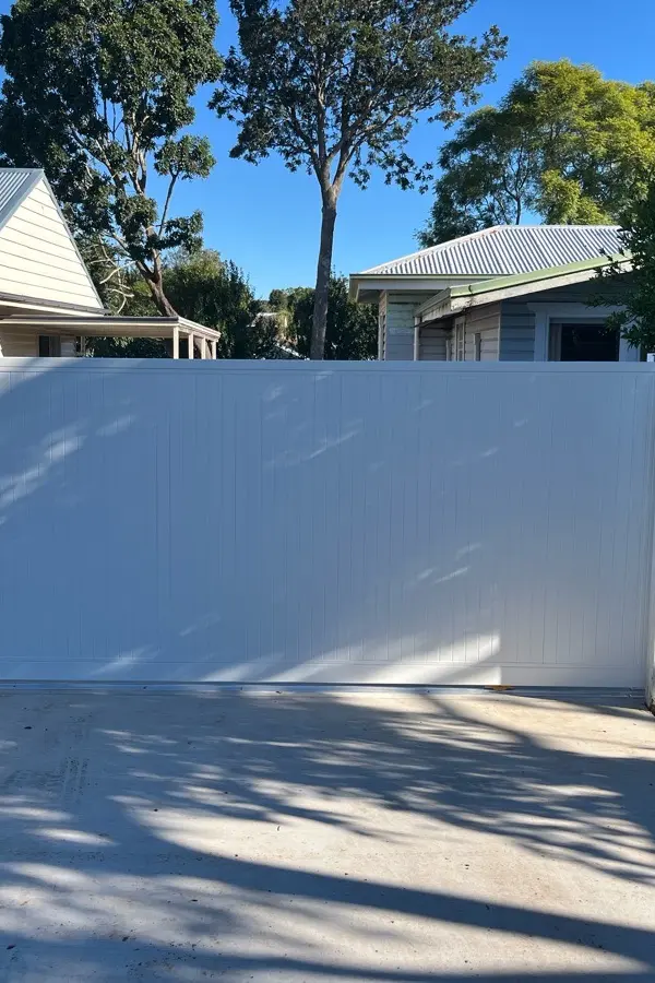 after Powder Coated White Powder-coated Aluminium Sliding Gate – Aluminium Sliding Gates + Motors, East Toowoomba