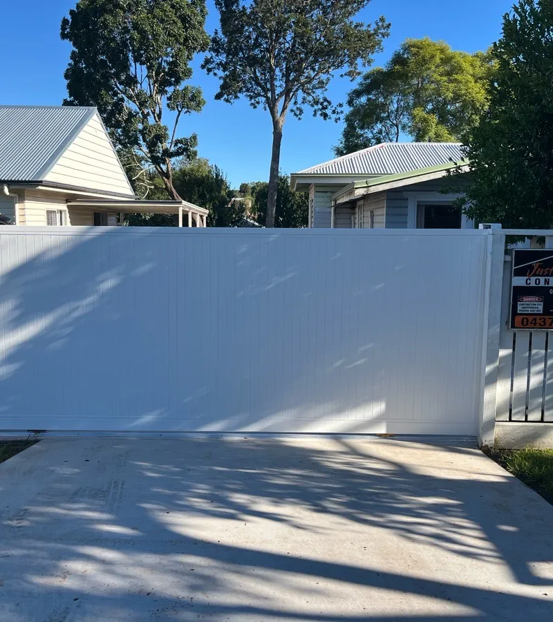 after Powder Coated White Powder-coated Aluminium Sliding Gate – Aluminium Sliding Gates + Motors, East Toowoomba