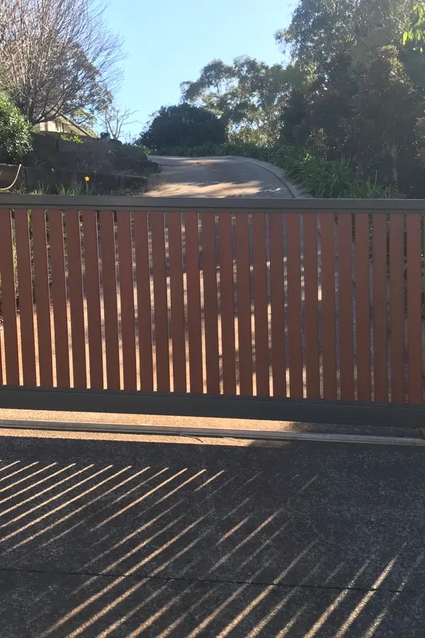 after Wood-look Powder-coated Aluminium Sliding Gate – Repairs to Gate (Single Sliding Aluminium Vertical Slat + Centsys Motor LV PSU swap), Blue Mountain Heights