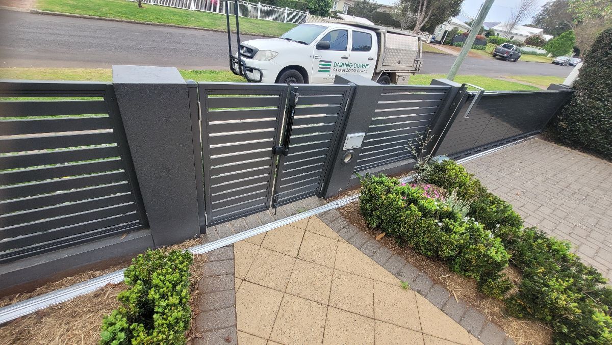 after Monument Powder-coated Aluminium Sliding Gate – Gate + Motor, East Toowoomba