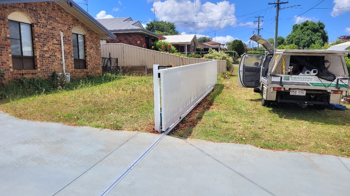 after Powder Coated White Powder-coated Aluminium Sliding Gate – Slide Gate + Motor, Wilsonton