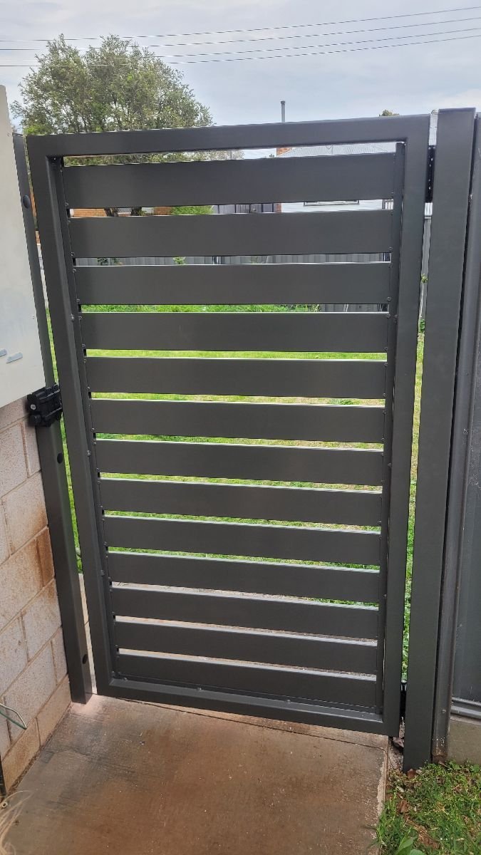 after Woodland Grey Powder-coated Aluminium Swing Gate – Personal Gate, Newtown