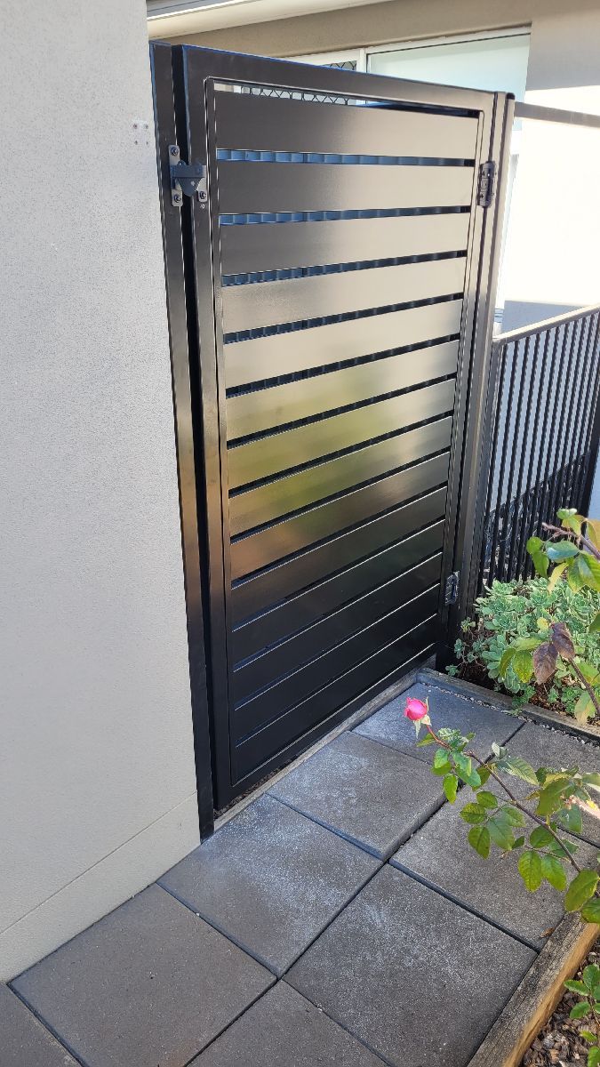 after Black Powder-coated Steel Swing Gate – PA Gate, North Toowoomba