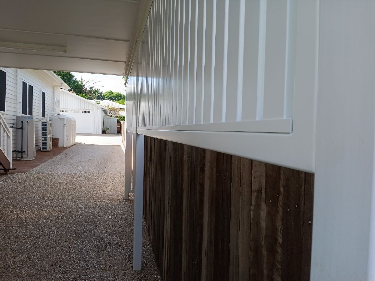 after Satin White Powder-coated Aluminium Custom Door – Fab Screening Carport Sides, East Toowoomba