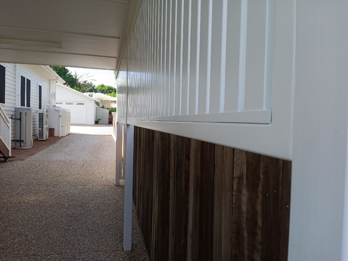 after Satin White Powder-coated Aluminium Custom Door – Fab Screening Carport Sides, East Toowoomba