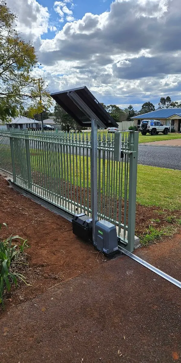 after Pale Eucalypt Powder-coated Steel Sliding Gate – Slide Gate + Fencing, Highfields