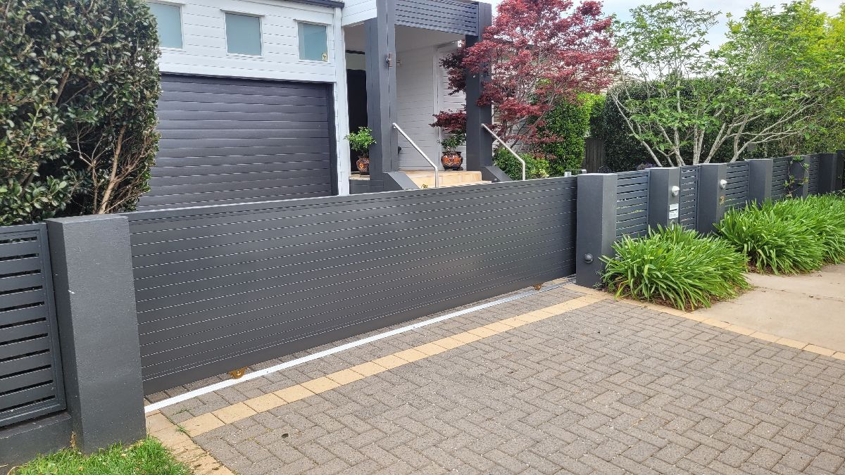 after Monument Powder-coated Aluminium Sliding Gate – Gate + Motor, East Toowoomba