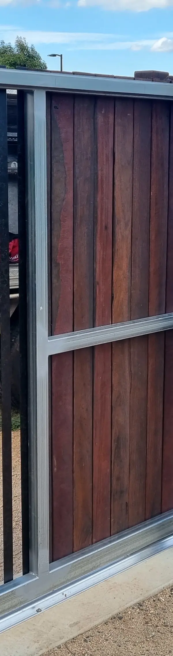 after Galvanised + Wood-look Galvanised Frame + Timber Palings Sliding Gate – Gate, Highfields