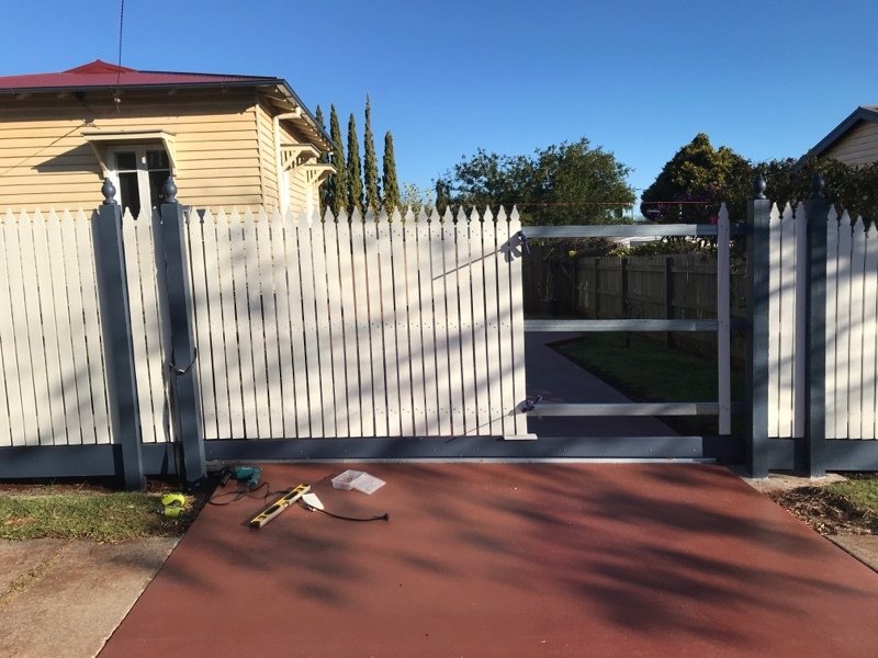after Mixed Galvanised + Timber Picket Sliding Gate – Steel Frame + Motor, North Toowoomba