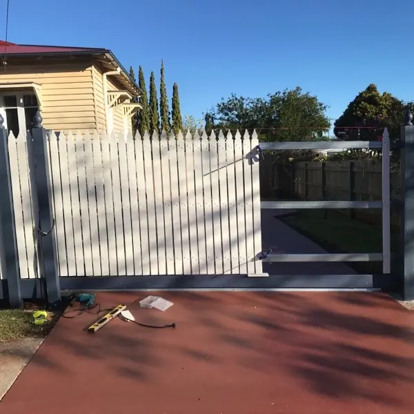 after Mixed Galvanised + Timber Picket Sliding Gate – Steel Frame + Motor, North Toowoomba