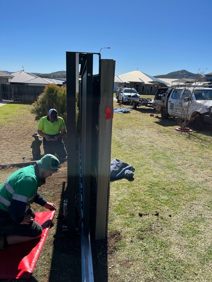 in progress Black Aluminium Action Shot – Sliding Gate + Motor, Westbrook