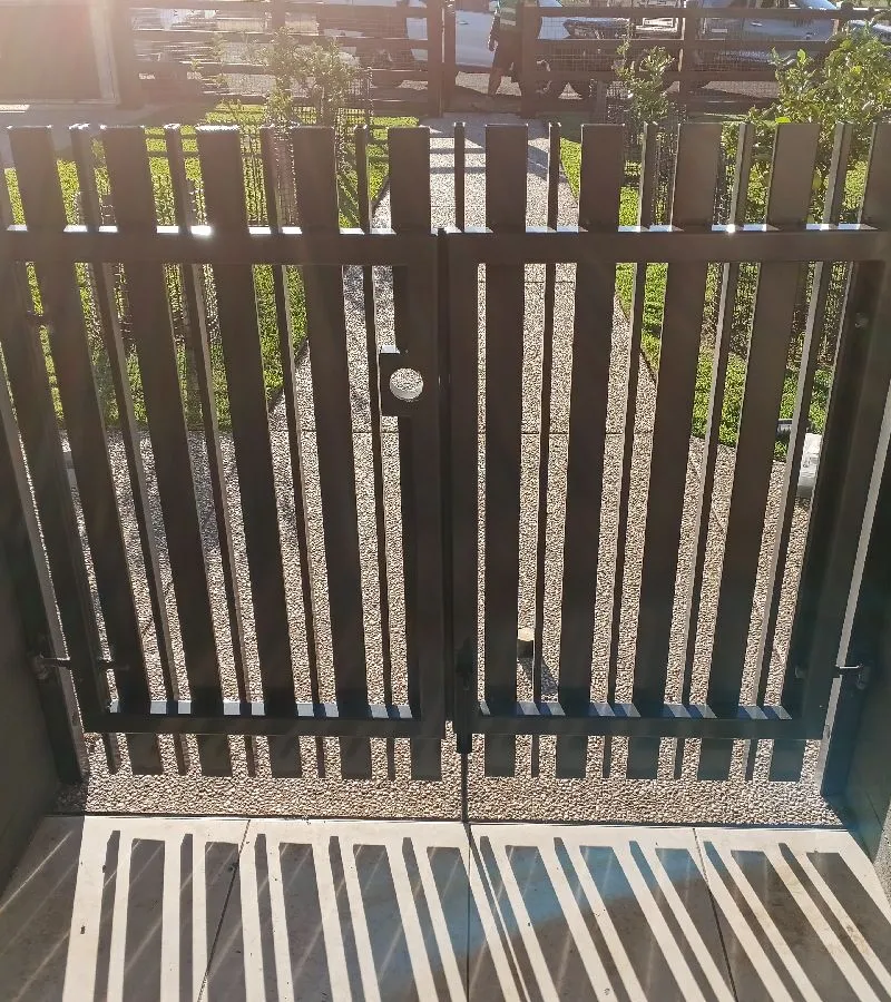 after Ironstone Powder-coated Steel Swing Gate – PA Gate + infill, Gatton