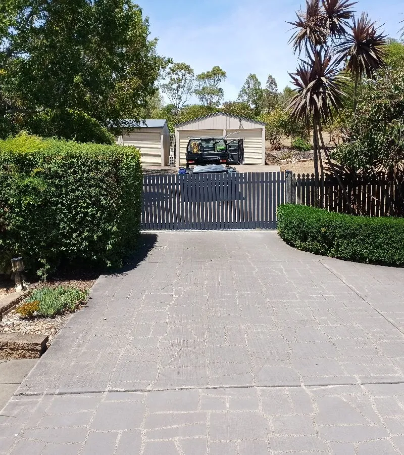 after Ironstone Powder-coated Aluminium Sliding Gate – Gate + Motor, Cotswold Hills