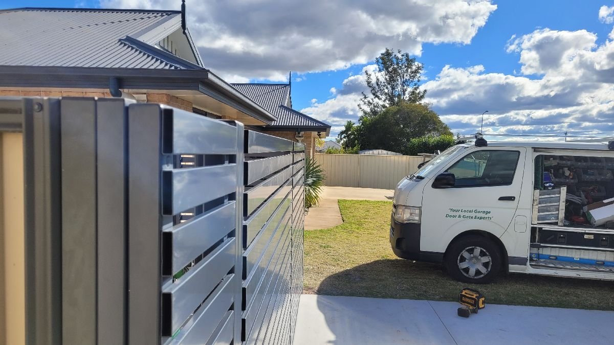 after Ironstone Powder-coated Steel Swing Gate – Swing Gates + Motor + PA Gate, Wyreema